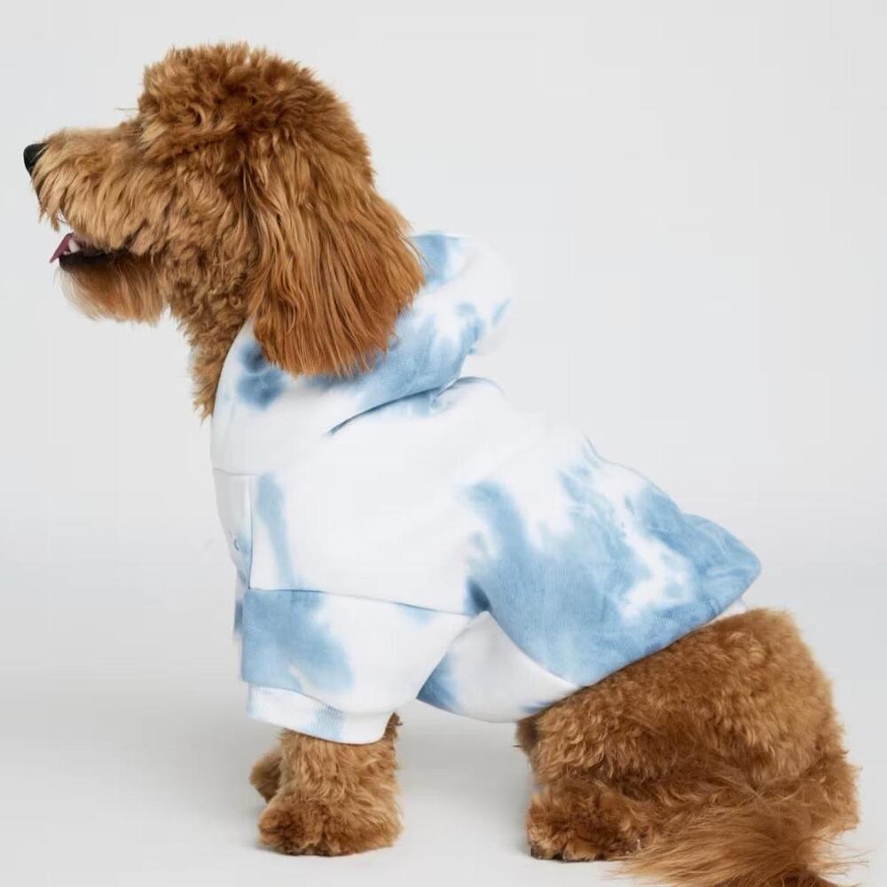 Dog blue white tie-dye hoodie